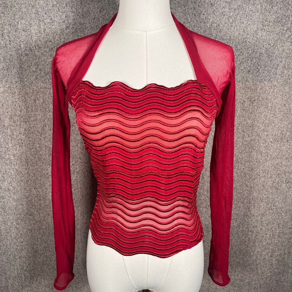 Vintage Y2K 90s Sheer Red Going Out Blouse Romantic Vampy Whimsy Womens S